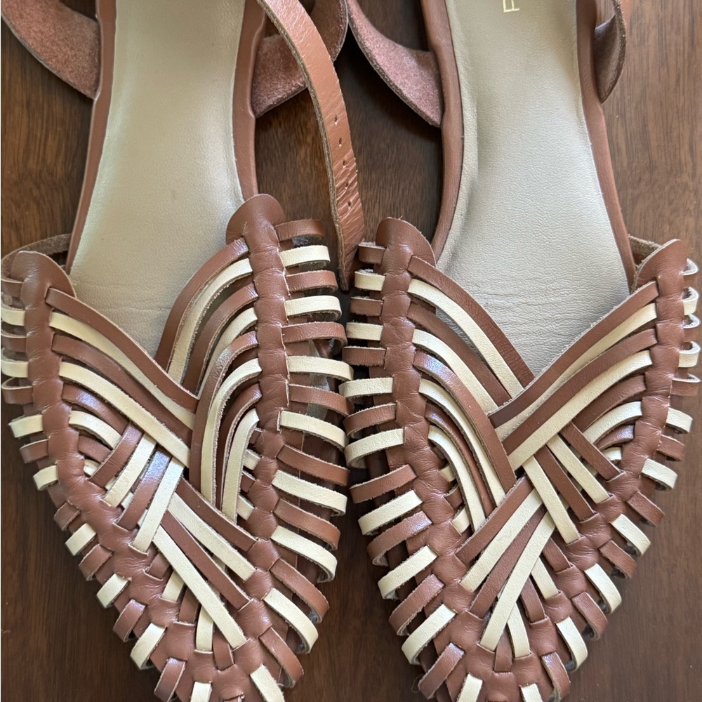 Pilcro Tan and Cream leather Woven Flats size 11 Anthropologie